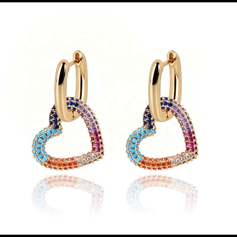 Cubic Zirconia heart hoop earrings